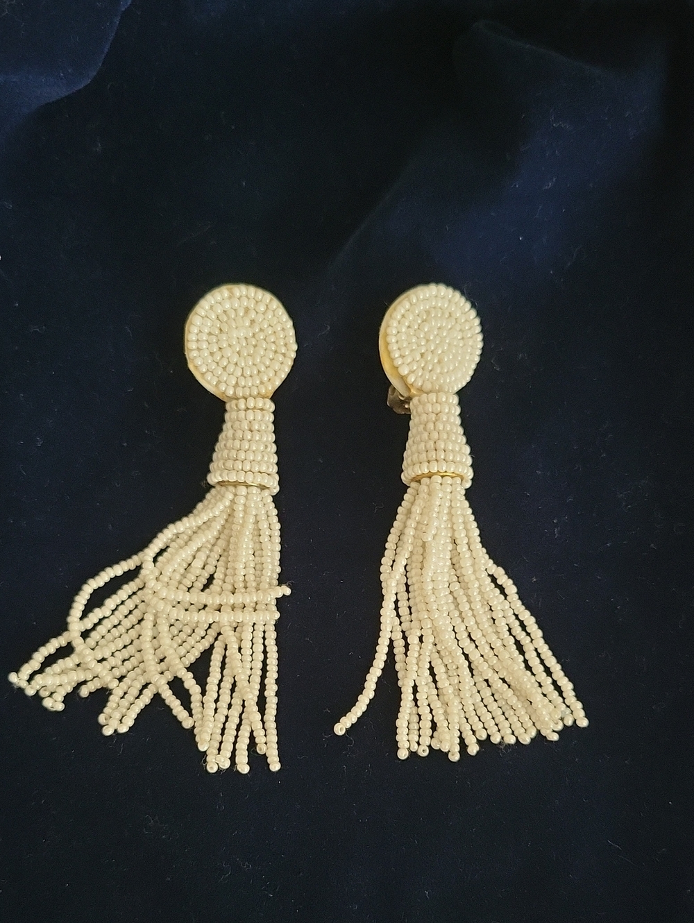 Beaded Tassel Clip-On Earrings in White